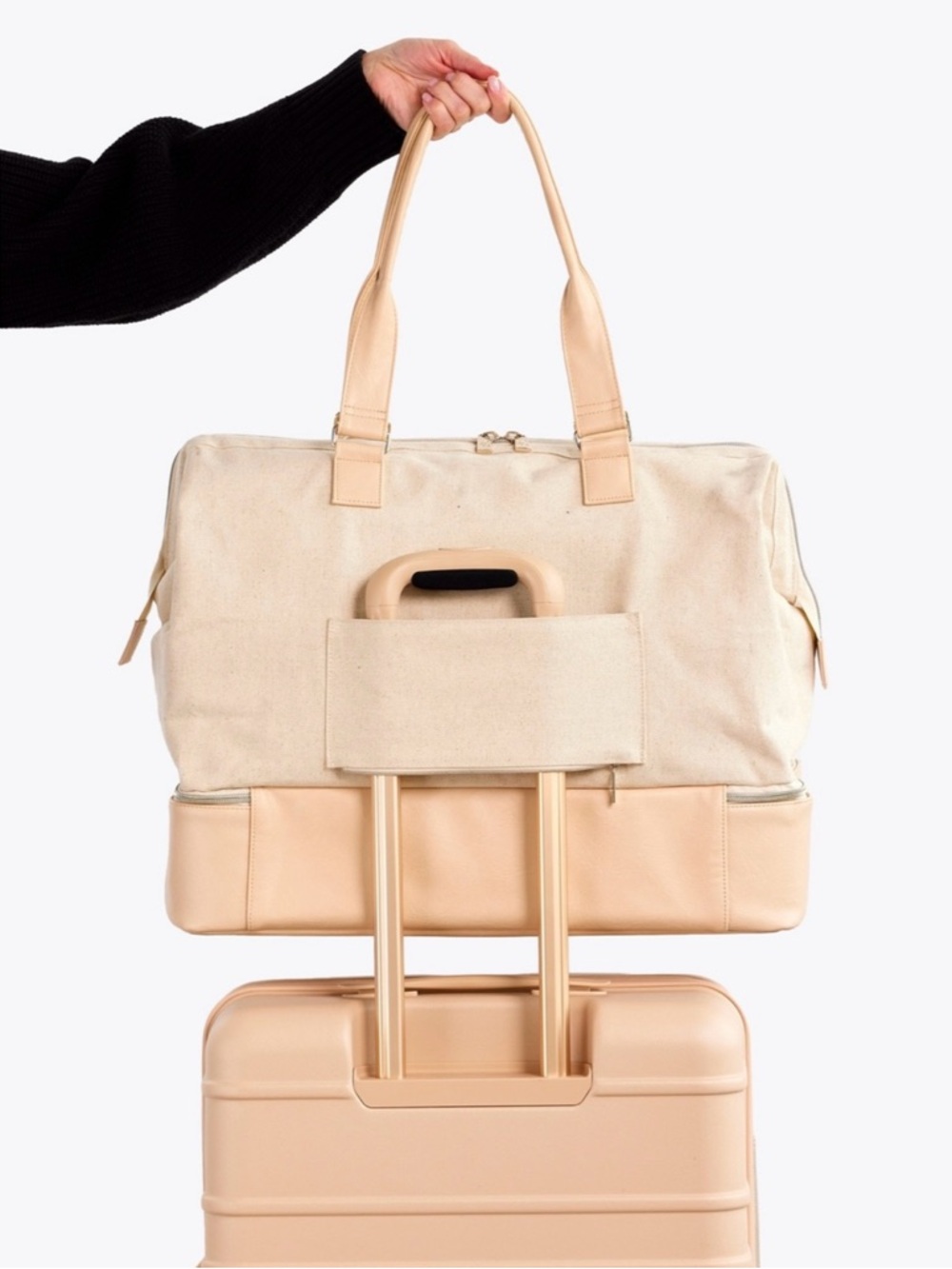NWT BEIS Weekender Beige Shoulder Bag Tote Travel Full Size Canvas - Picture 3 of 13